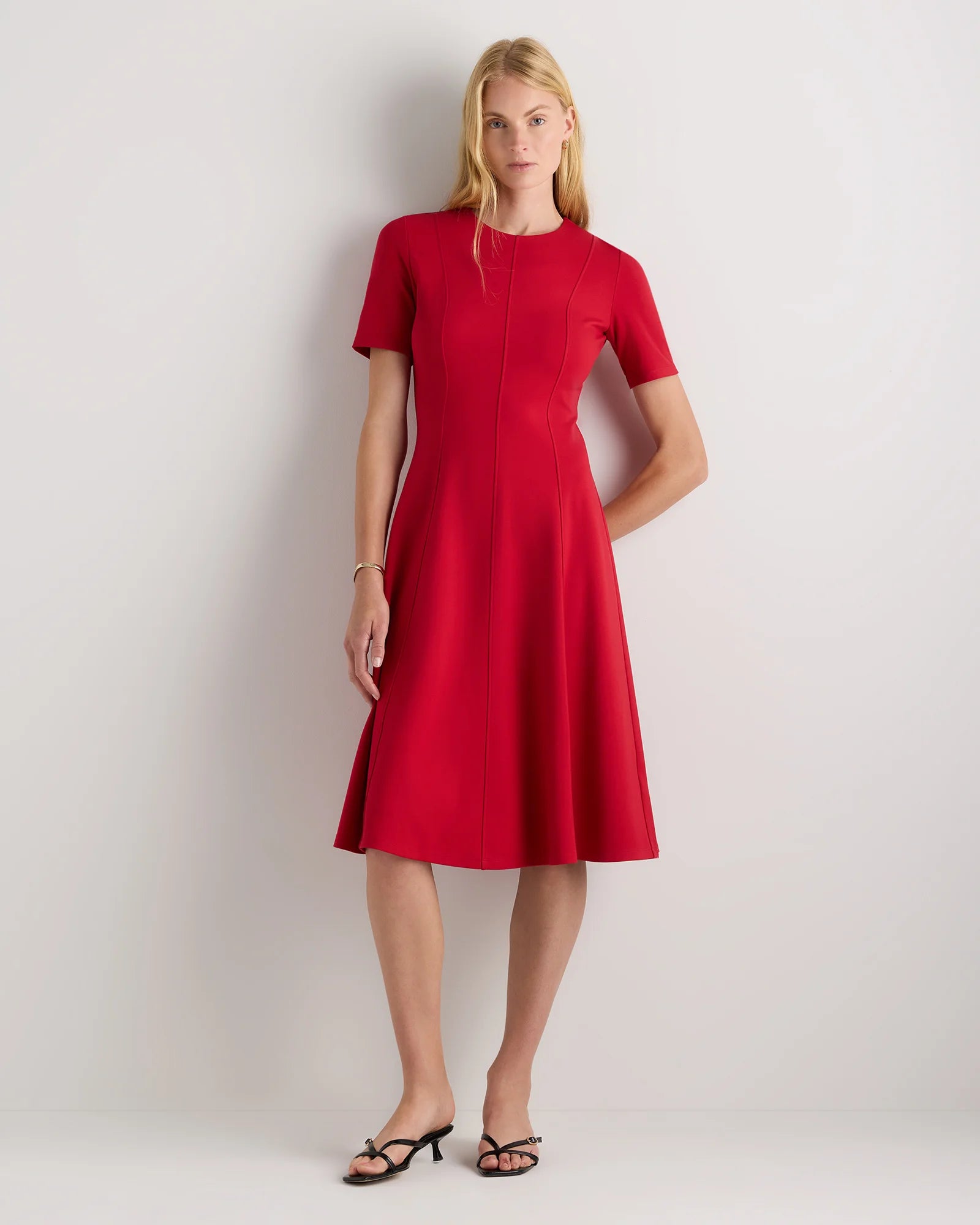 Ultra-Stretch Ponte Short Sleeve Midi Dress - XS / Ruby Red Secondary image