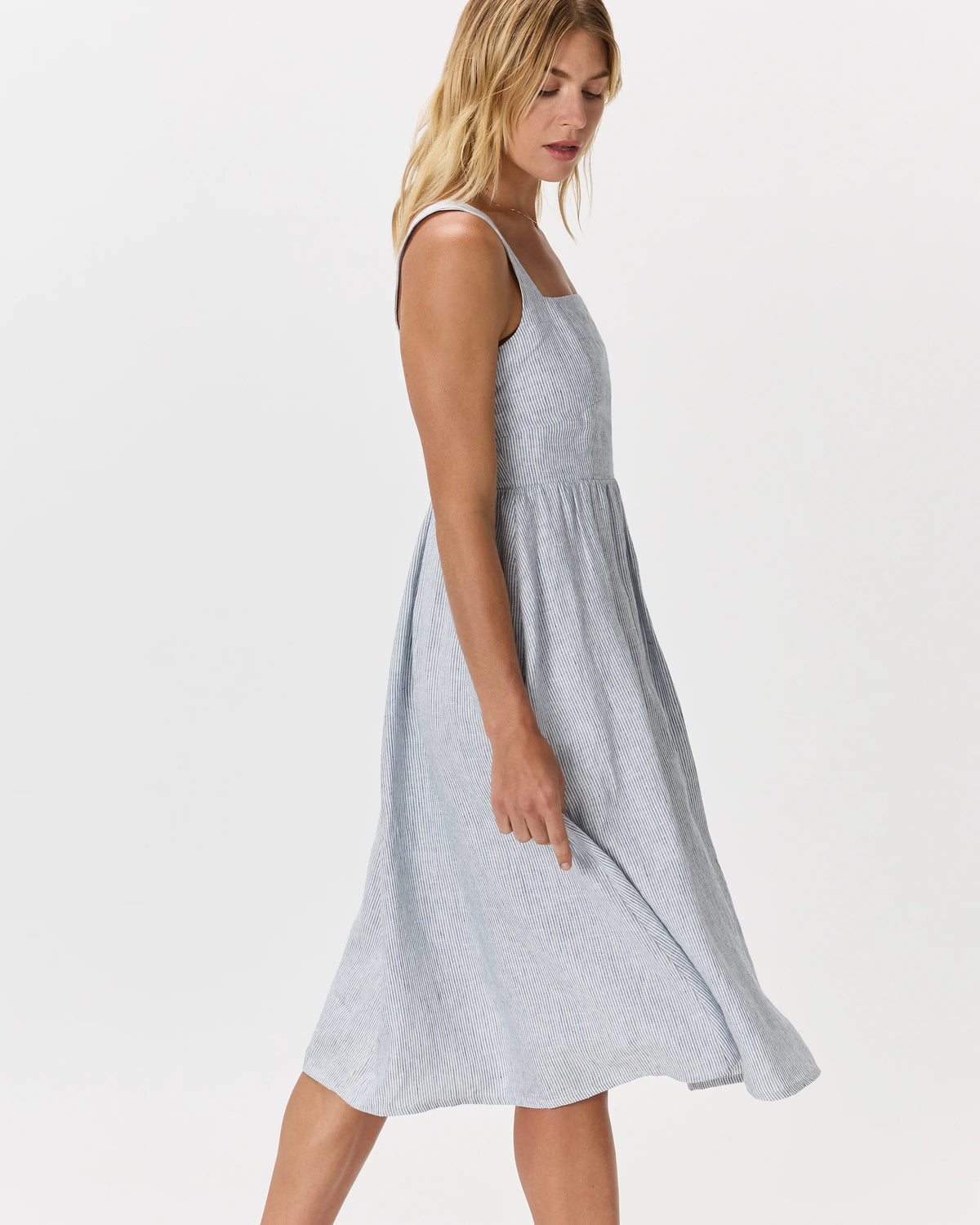 100% European Linen Fit & Flare Midi Dress - XS / Brick Red Heirloom Floral