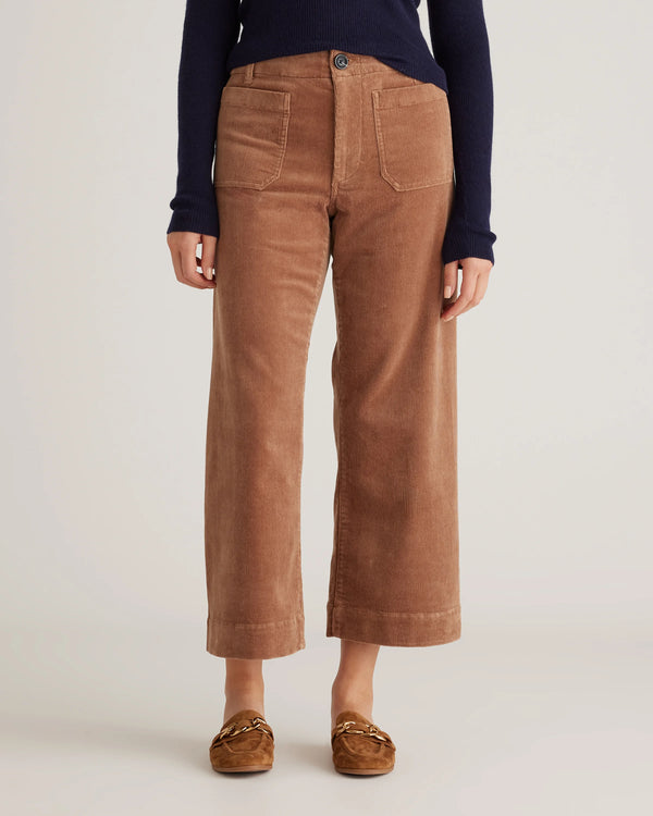 Organic Stretch Corduroy Cropped Wide Leg Pants - 0 / Black