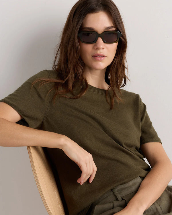 Lightweight Cotton Cashmere Relaxed Sweater Tee - XS / Sugar Stone