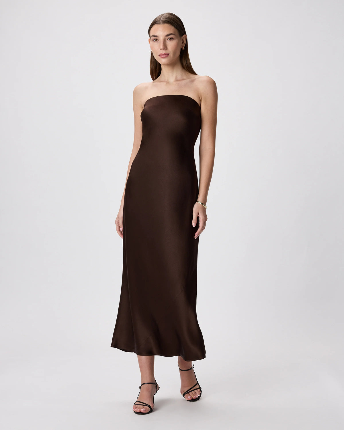 100% Washable Silk Strapless Midi Dress - XS / Hot Fudge Main image