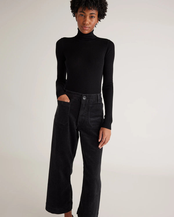 Organic Stretch Corduroy Cropped Wide Leg Pants - 0 / Black