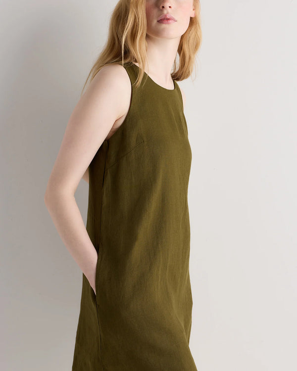 100% European Linen Tank Mini Dress - XS / Martini Olive