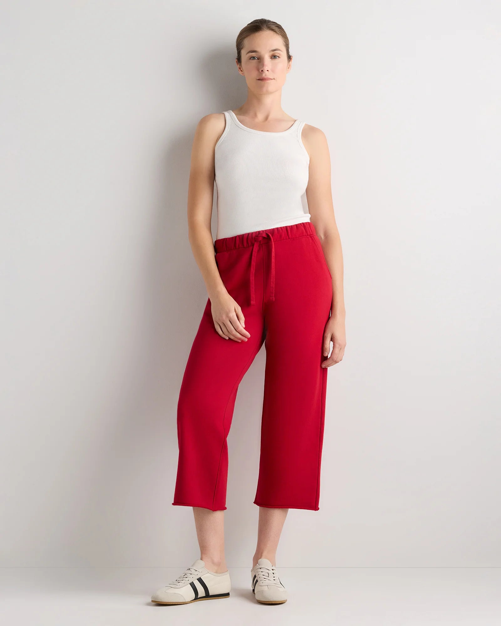 Organic French Terry Cropped Wide Leg Pants - XS / Ruby Red Secondary image