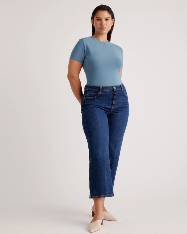 Stretch Cotton Jersey Short Sleeve Bodysuit - XS / Ocean