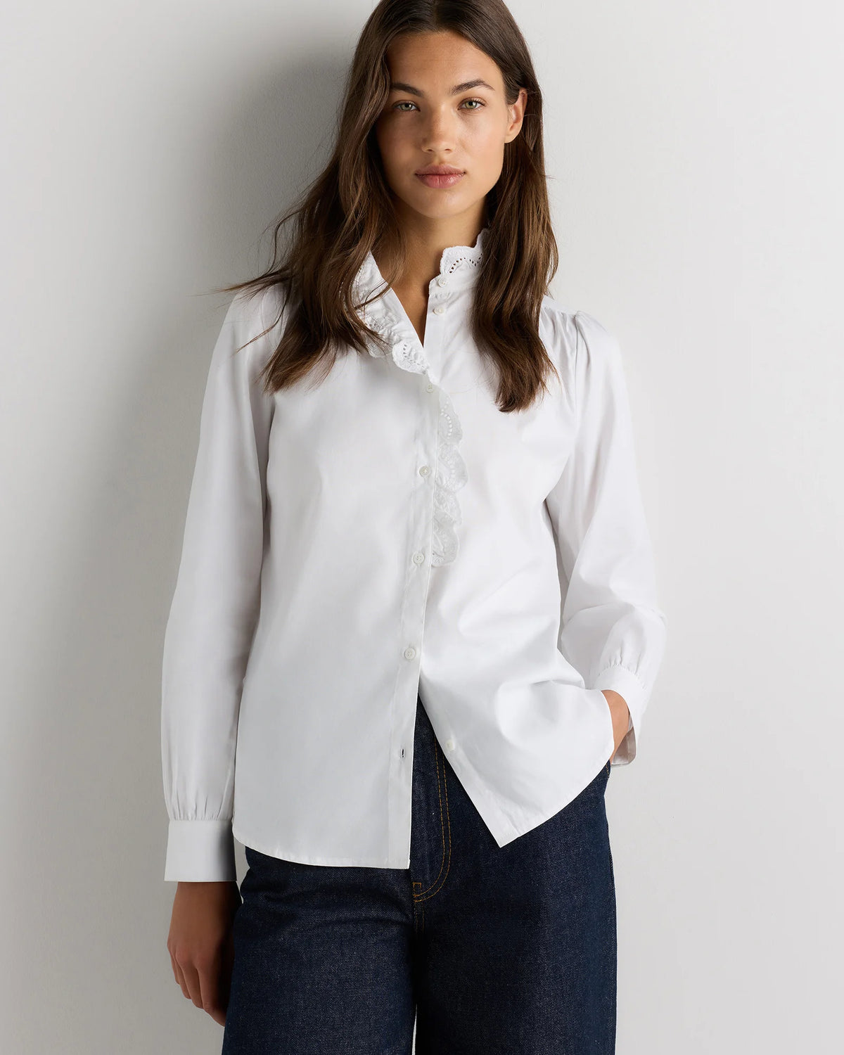 100% Organic Cotton Lace Ruffle Blouse - XS / Classic White Main image