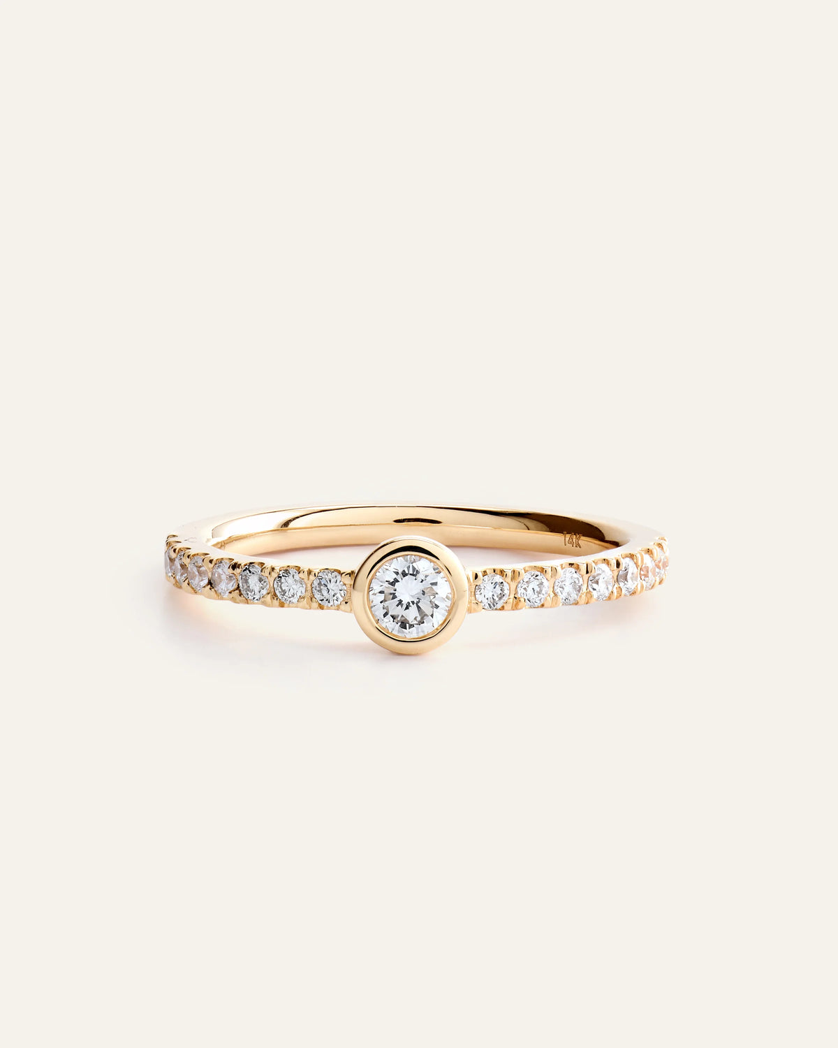 14K Gold Lab Grown Diamond Round Bezel Pave Ring - 4 / Yellow Gold Main image