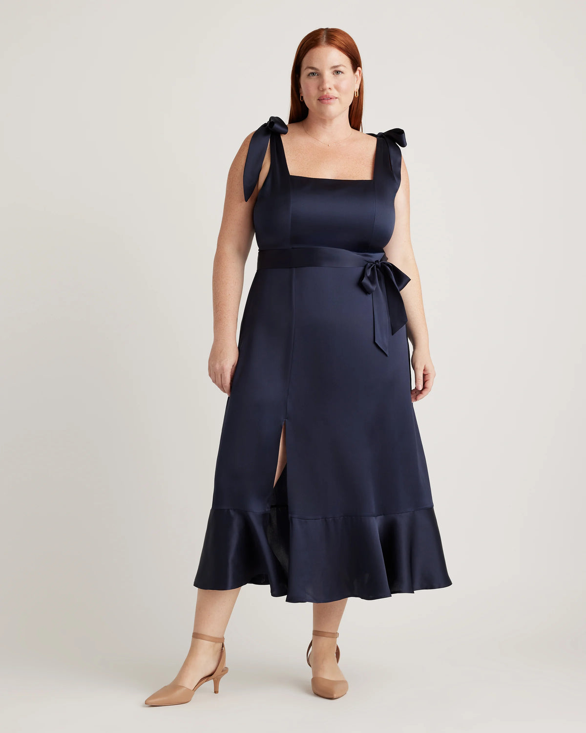 100% Washable Silk Square Neck Midi Dress - XS / Navy Main image