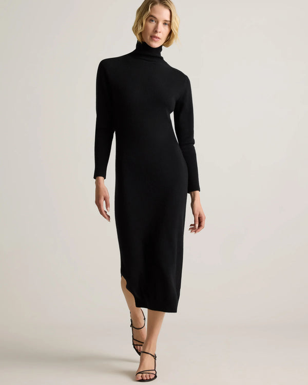 Mongolian Cashmere Turtleneck Midi Sweater Dress - XS / Charcoal