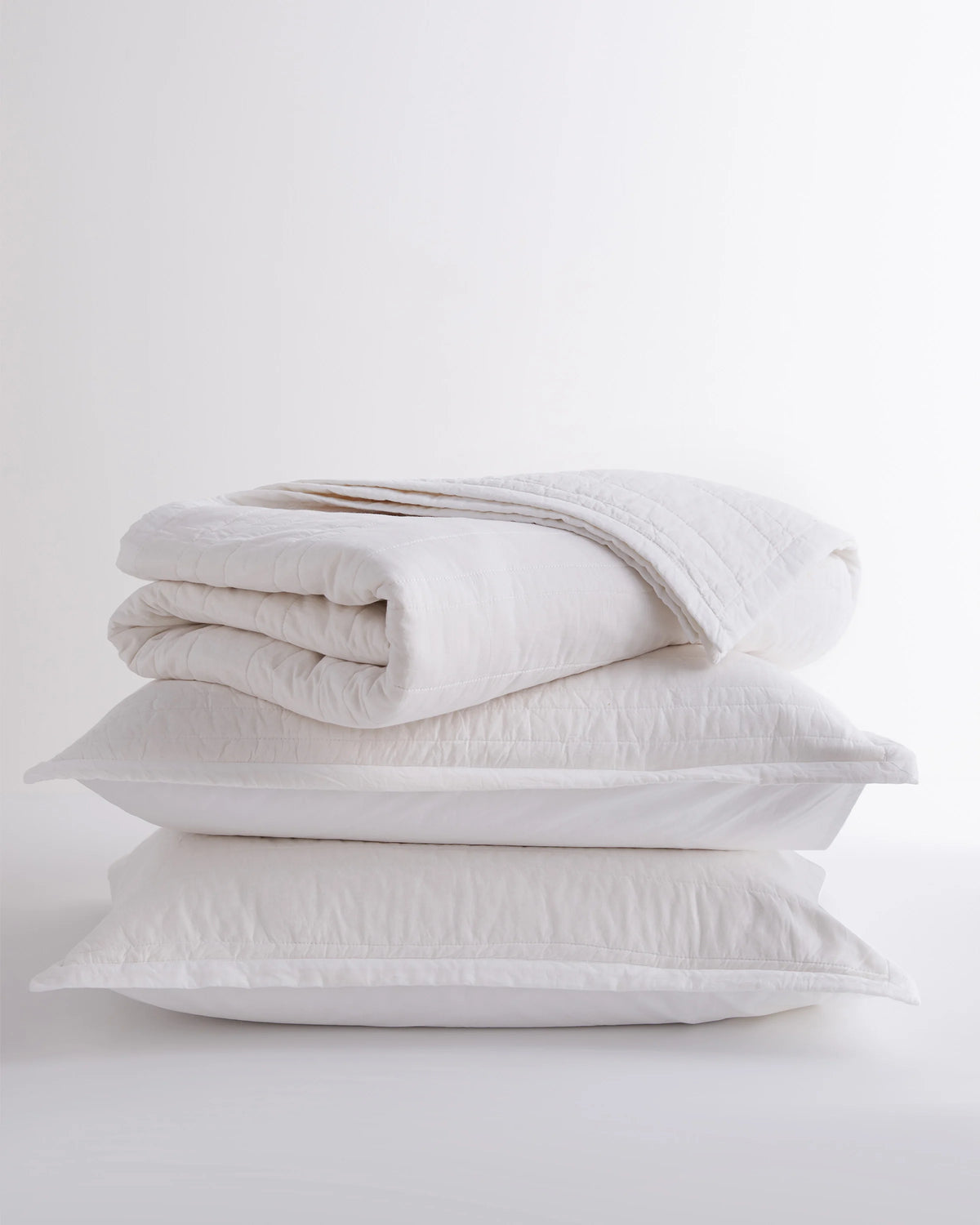 Organic Cotton Stripe Stitch Quilt Set - Twin / White Main image