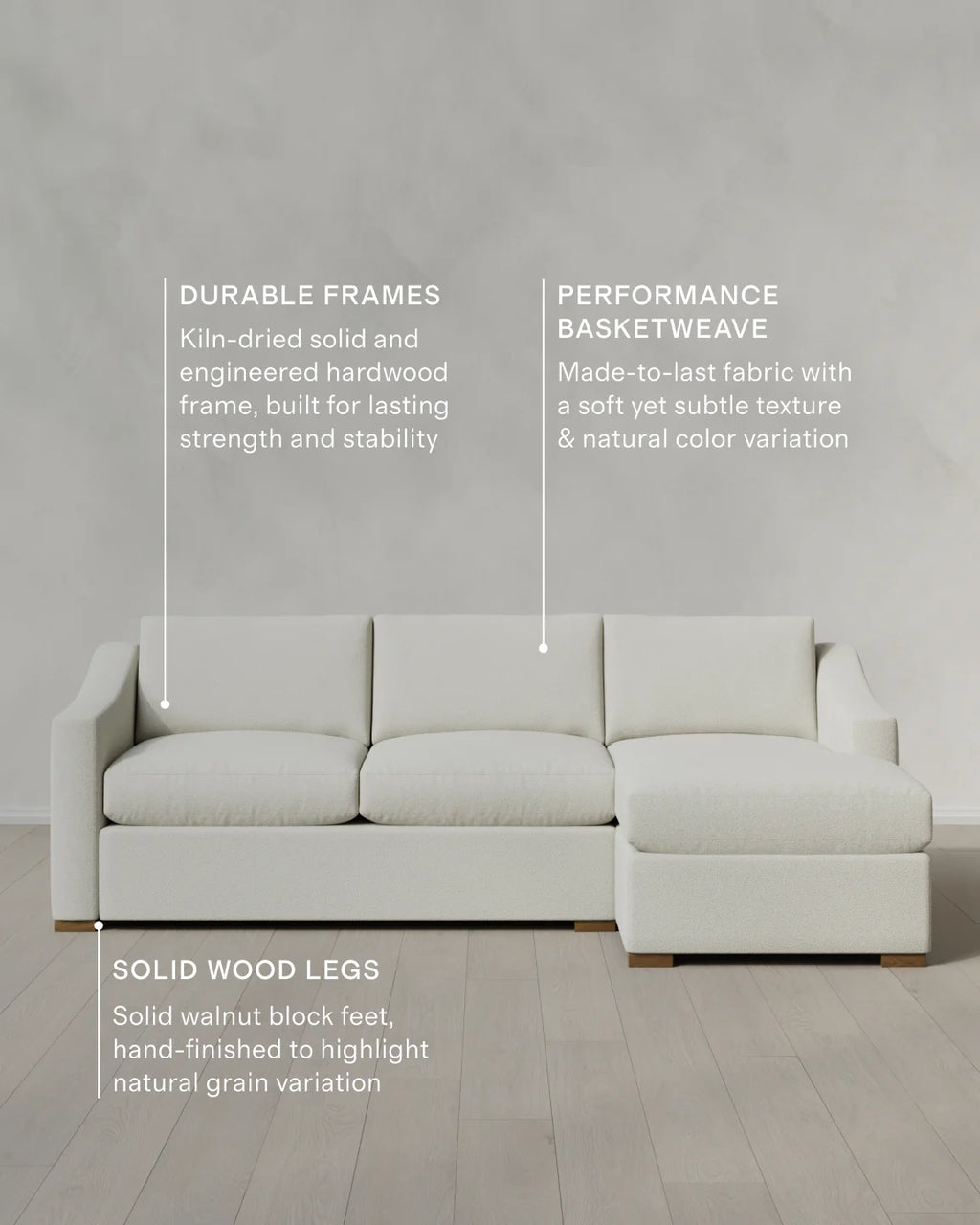 Hollis Slope Arm Chaise Sectional in Performance Basketweave - 104" Right Arm / Flax