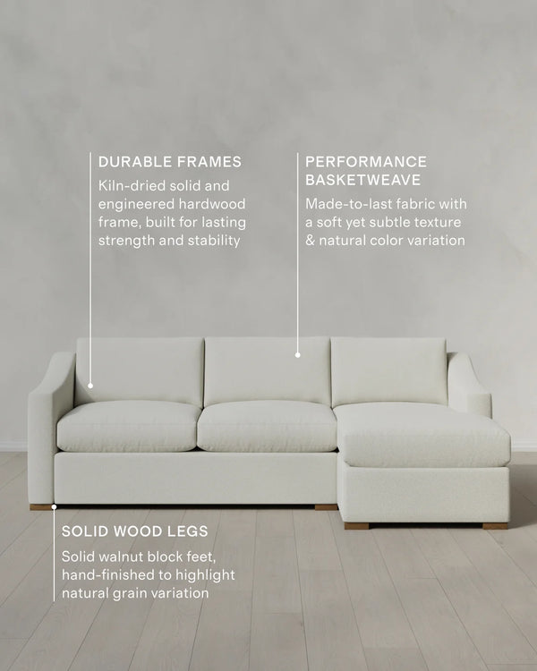 Hollis Slope Arm Chaise Sectional in Performance Basketweave - 104" Right Arm / Flax
