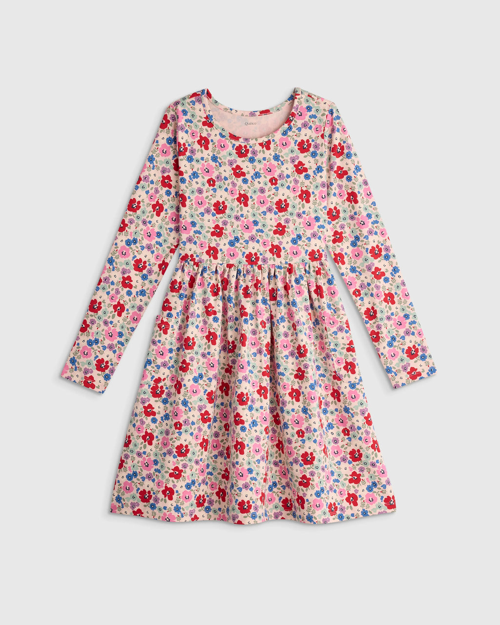 Organic Cotton Long Sleeve Fit and Flare Pocket Dress - 6 / Purple Poppy Garden