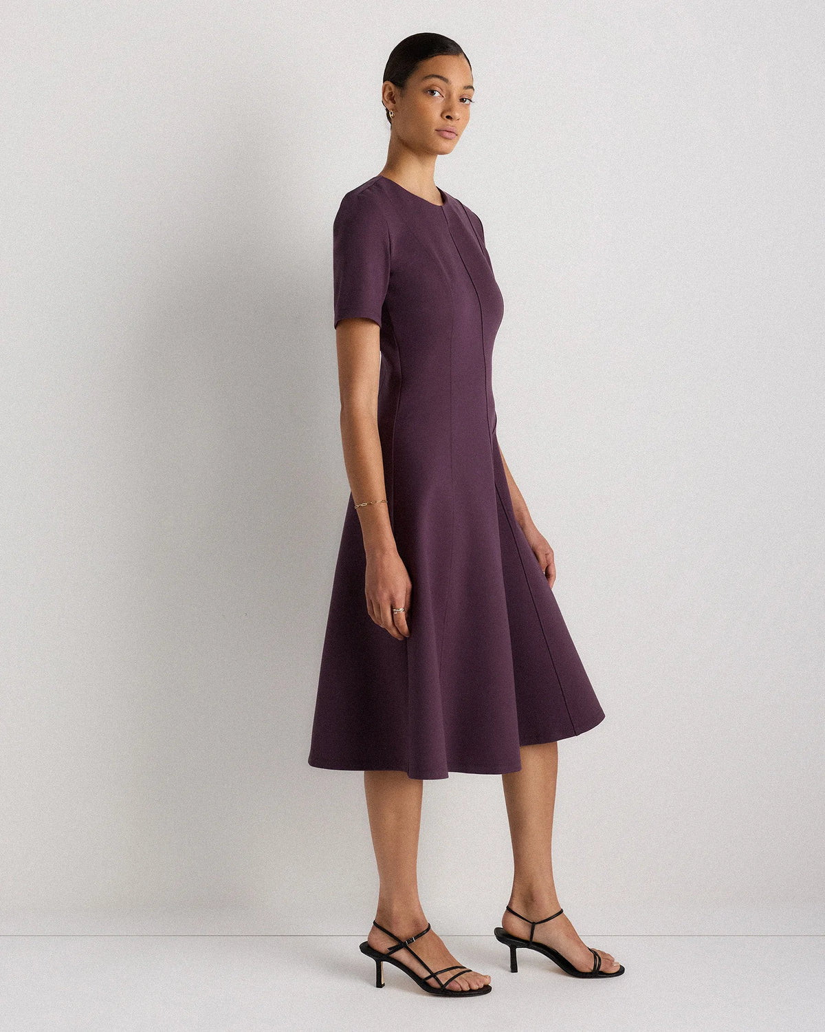 Ultra-Stretch Ponte Short Sleeve Midi Dress - XS / Ruby Red