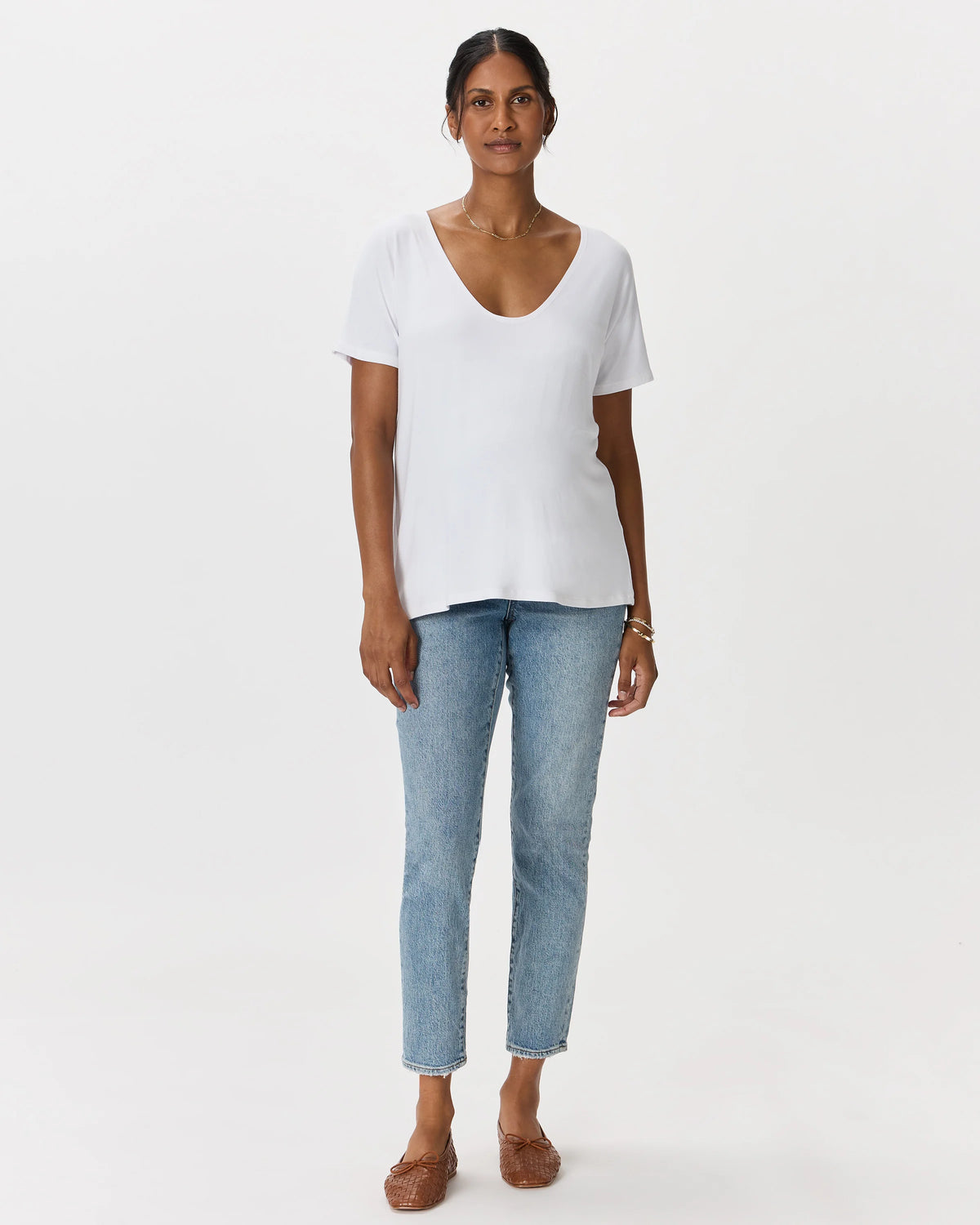 Bamboo Jersey Maternity Dolman Sleeve Tee (2-pack) - XS / White/Grey