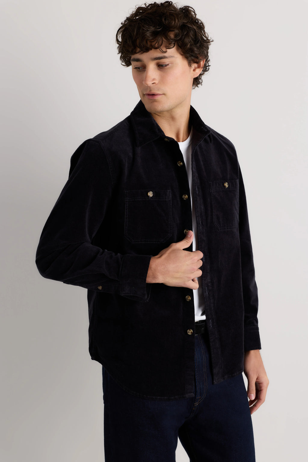 Organic Stretch Corduroy Utility Shirt - S / Dark Khaki