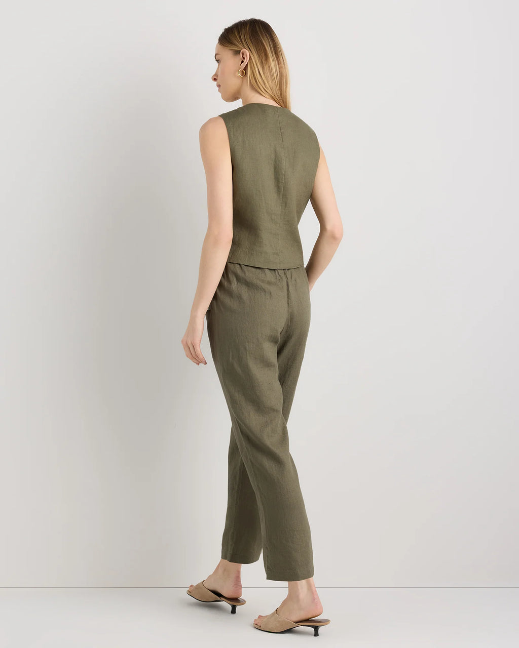 100% European Linen Tapered Ankle Pants - XS / Blue Pinstripe