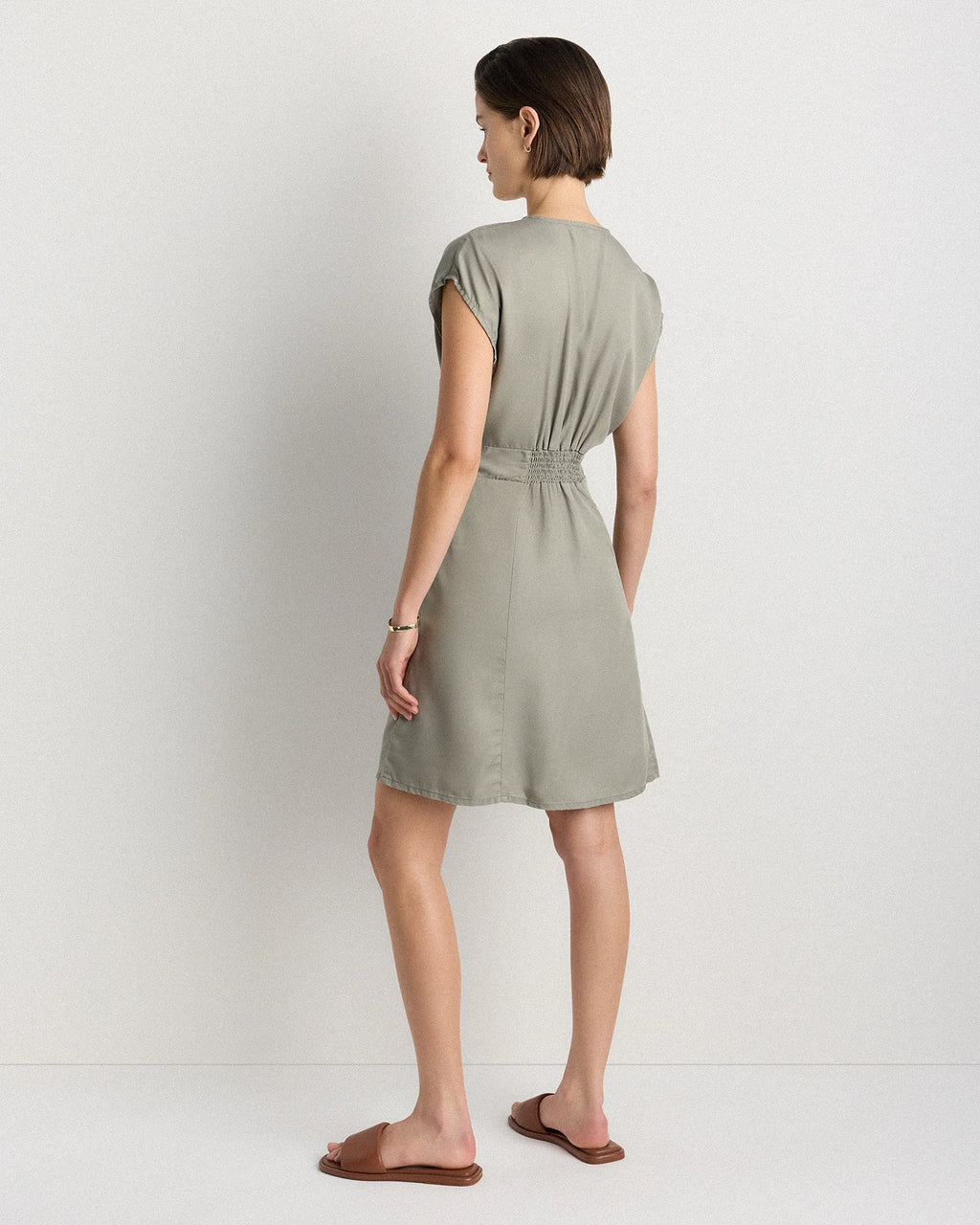 Vintage Wash Tencel Button Front Dress - XS / Taupe Brown