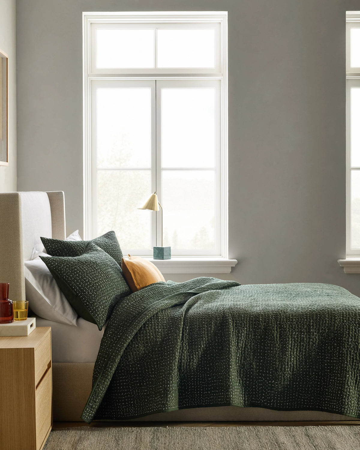 Organic Cotton Hand Stitched Quilt Set - Twin / Stone