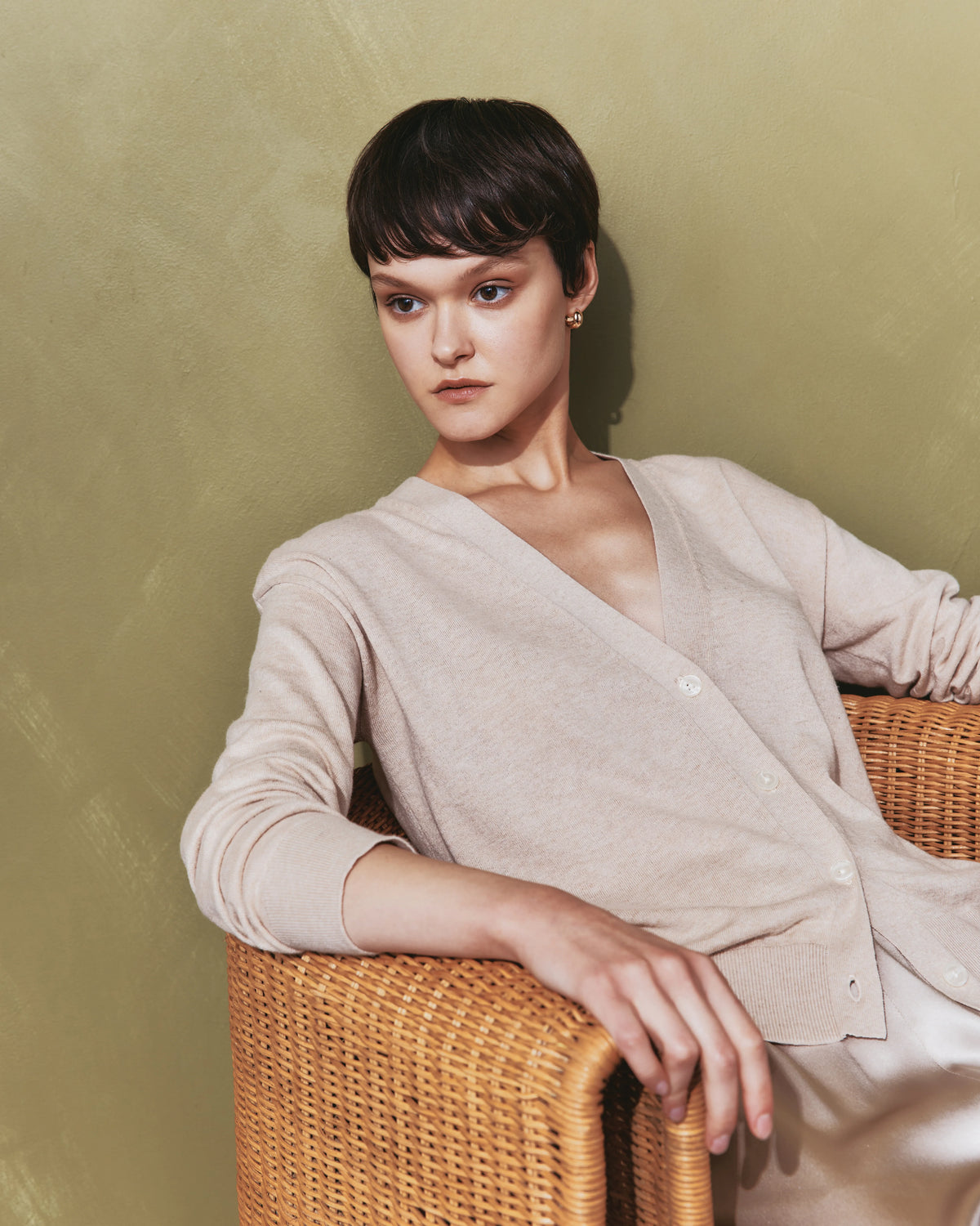 Lightweight Cotton Cashmere Cardigan - XS / Heather Oatmeal Main image
