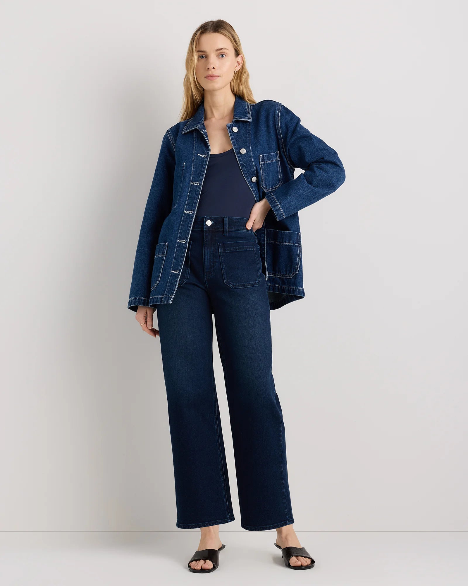 Bella Stretch Patch Pocket Wide Leg Jeans - 24 / Deep Sea Blue Secondary image
