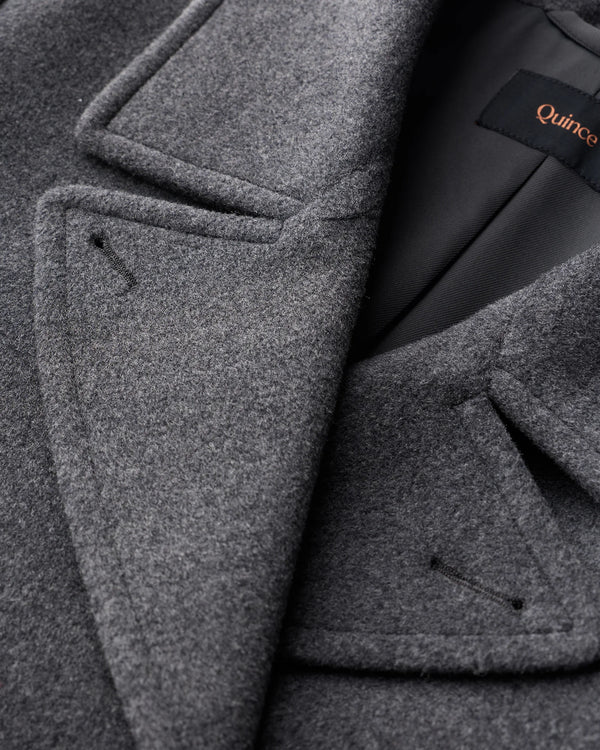 Wool Cashmere Double-Breasted Officer Topcoat - S / Heather Charcoal