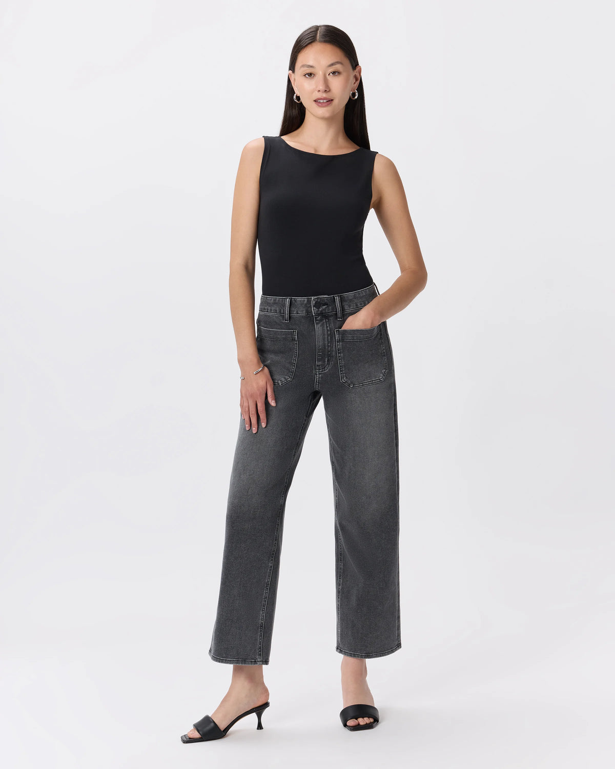 Bella Stretch Patch Pocket Wide Leg Jeans - 24 / Deep Sea Blue