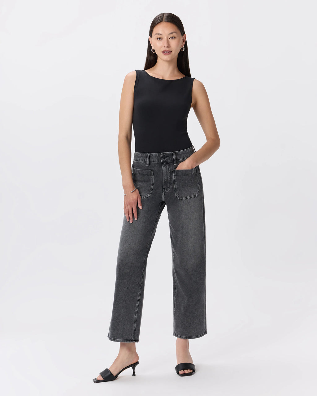 Bella Stretch Patch Pocket Wide Leg Jeans - 24 / Seaside Blue