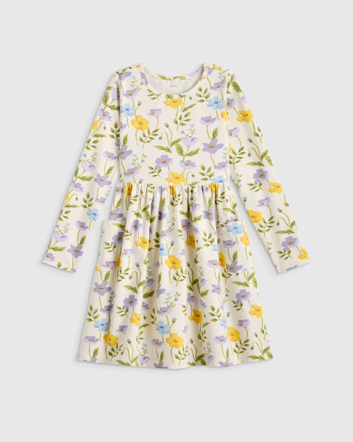 Organic Cotton Long Sleeve Fit and Flare Pocket Dress - 6 / Purple Poppy Garden Main image