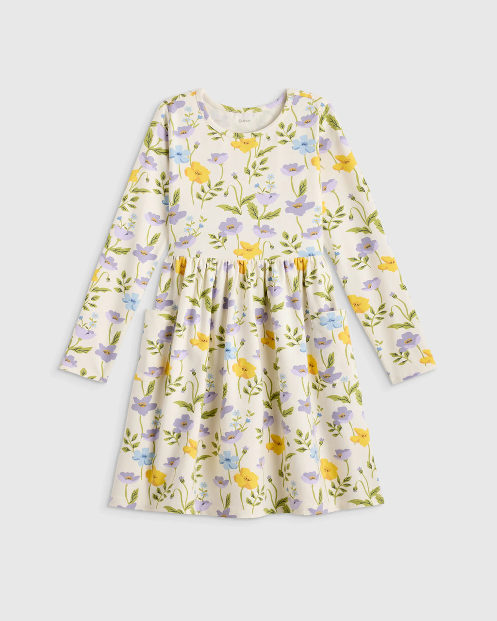 Organic Cotton Long Sleeve Fit and Flare Pocket Dress - 6 / Purple Poppy Garden
