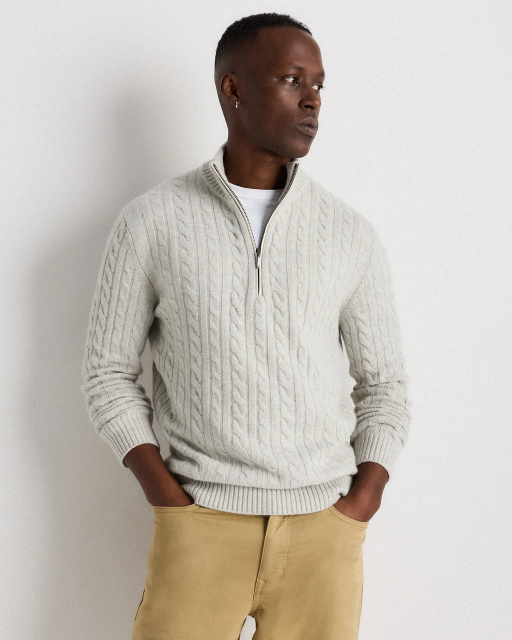 Luxe Baby Cashmere Cable Quarter Zip Sweater - S / Pearled Ivory