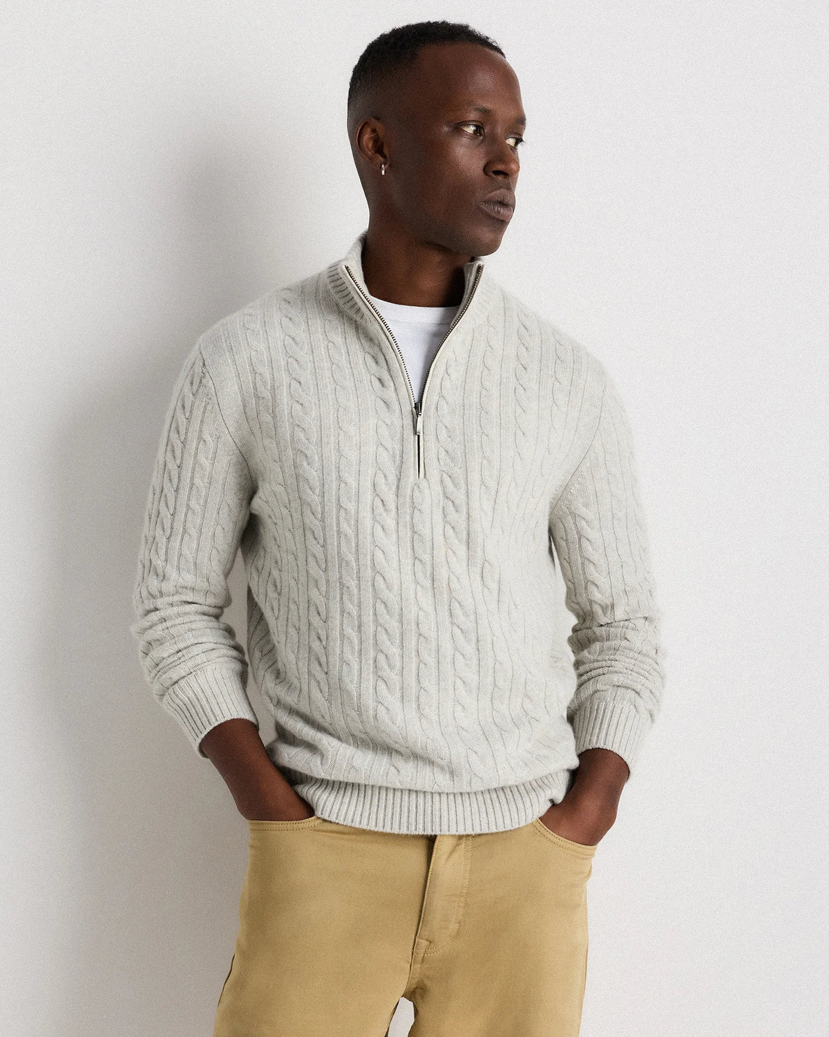 Luxe Baby Cashmere Cable Quarter Zip Sweater - S / Pearled Ivory Main image