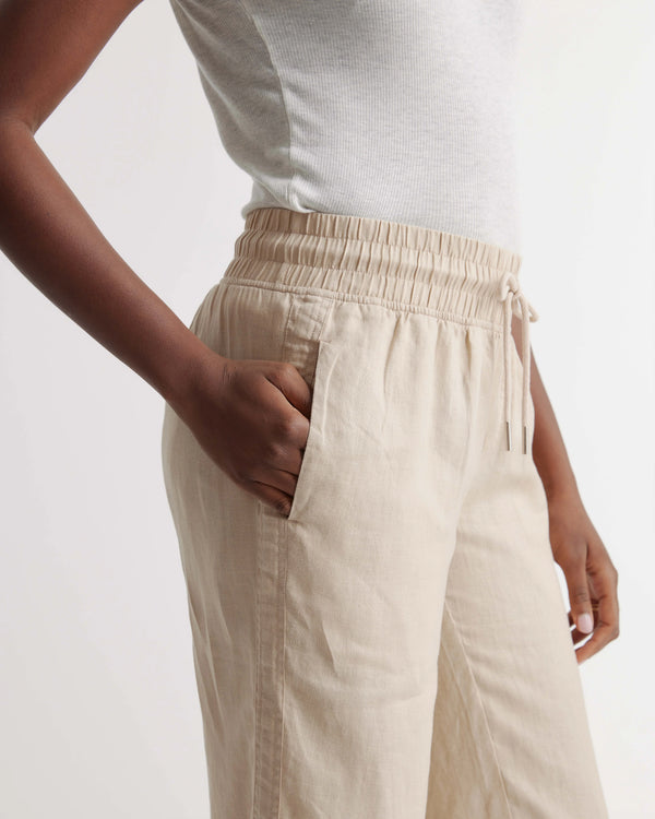100% European Linen Wide Leg Pants - XS / Flax