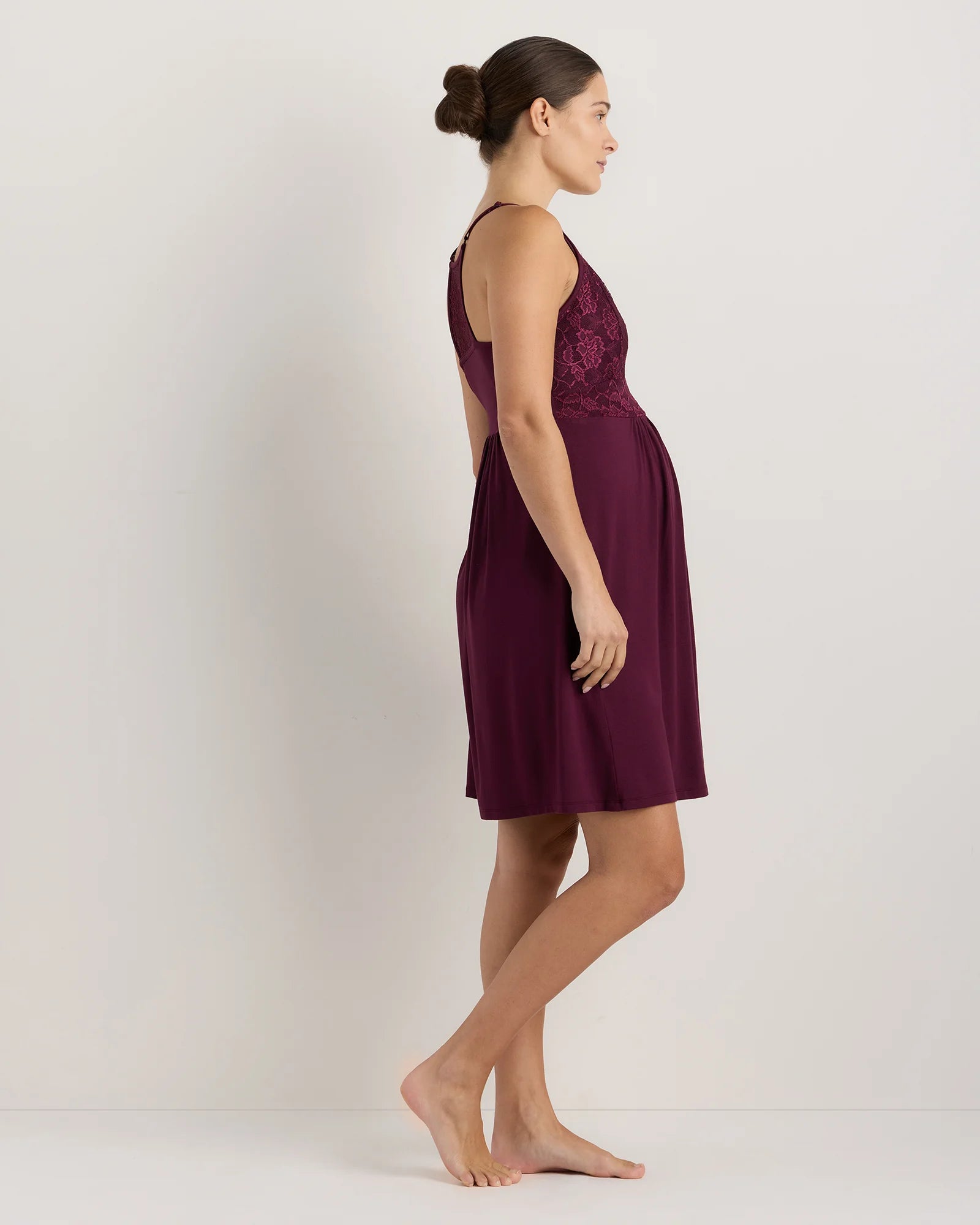 Bamboo Jersey Lace Detail Maternity & Nursing Nightgown - XS / Wine Tasting Red Secondary image