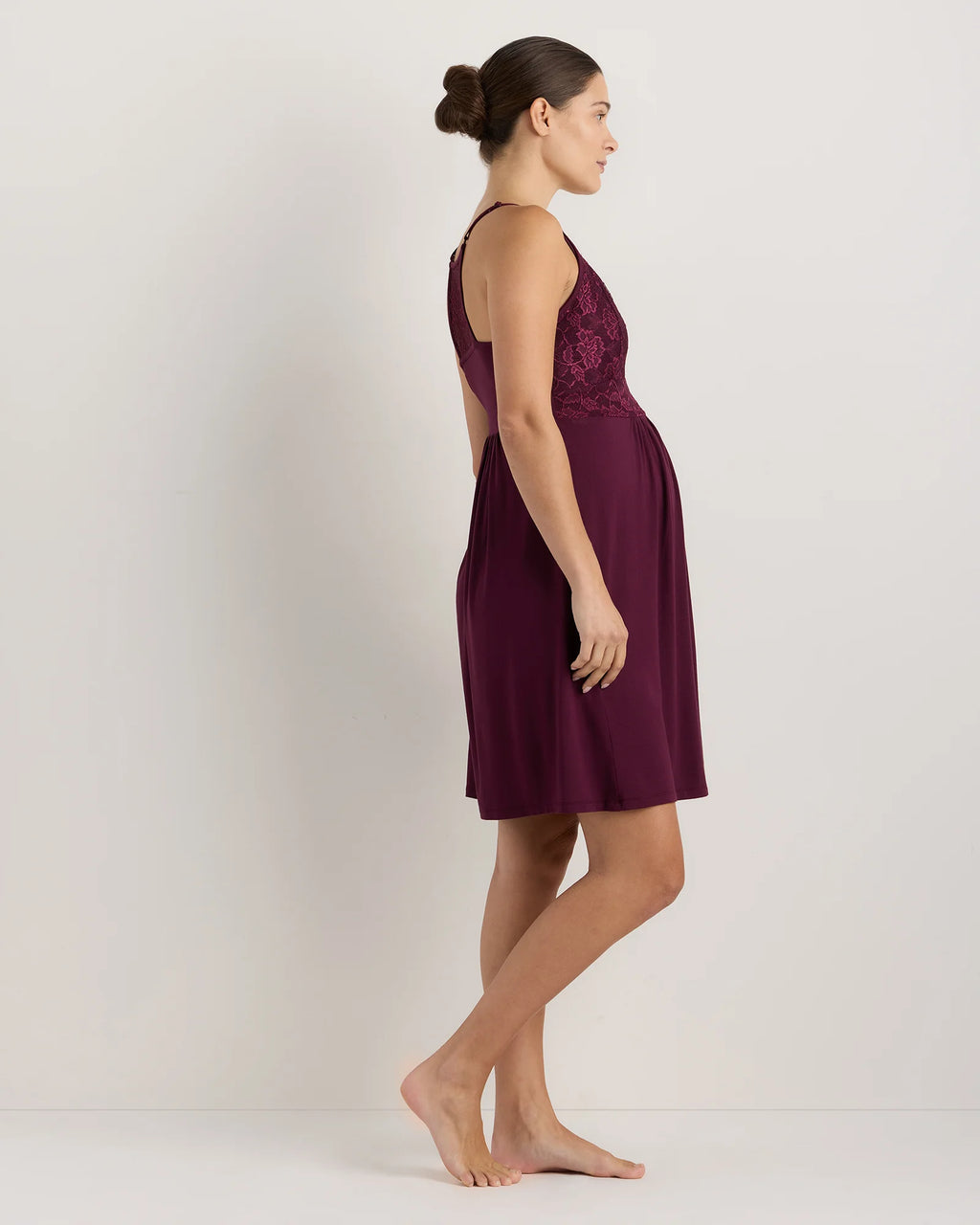 Bamboo Jersey Lace Detail Maternity & Nursing Nightgown - XS / Wine Tasting Red