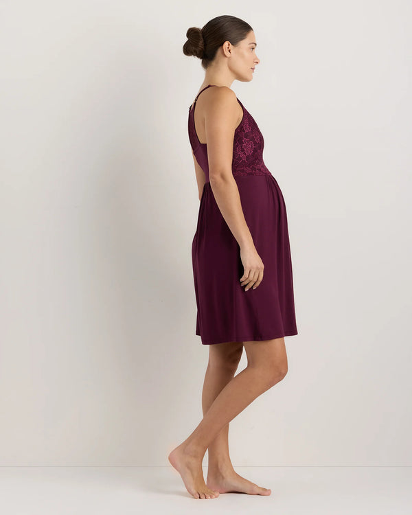 Bamboo Jersey Lace Detail Maternity & Nursing Nightgown - XS / Wine Tasting Red