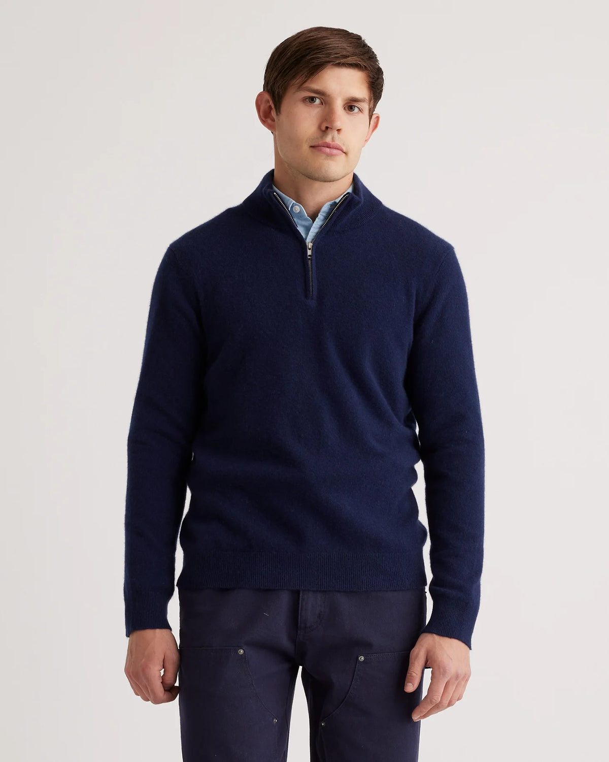 Mongolian Spring Cashmere Quarter Zip Sweater - S / Navy Main image