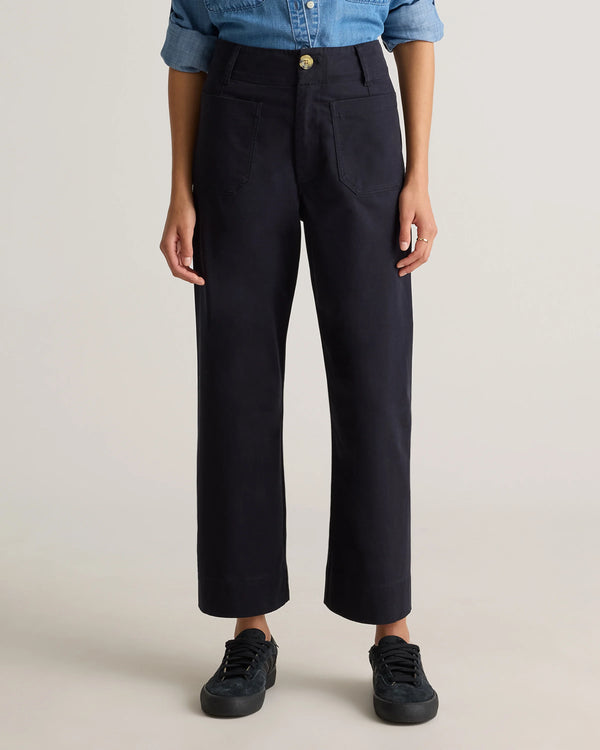 Organic Stretch Cotton Chino Cropped Wide Leg Pants - 0 / Aegean Blue