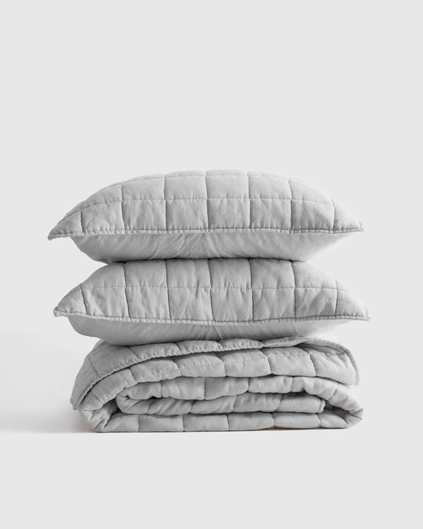 European Linen Box Quilt Set - Twin / Dusty Olive