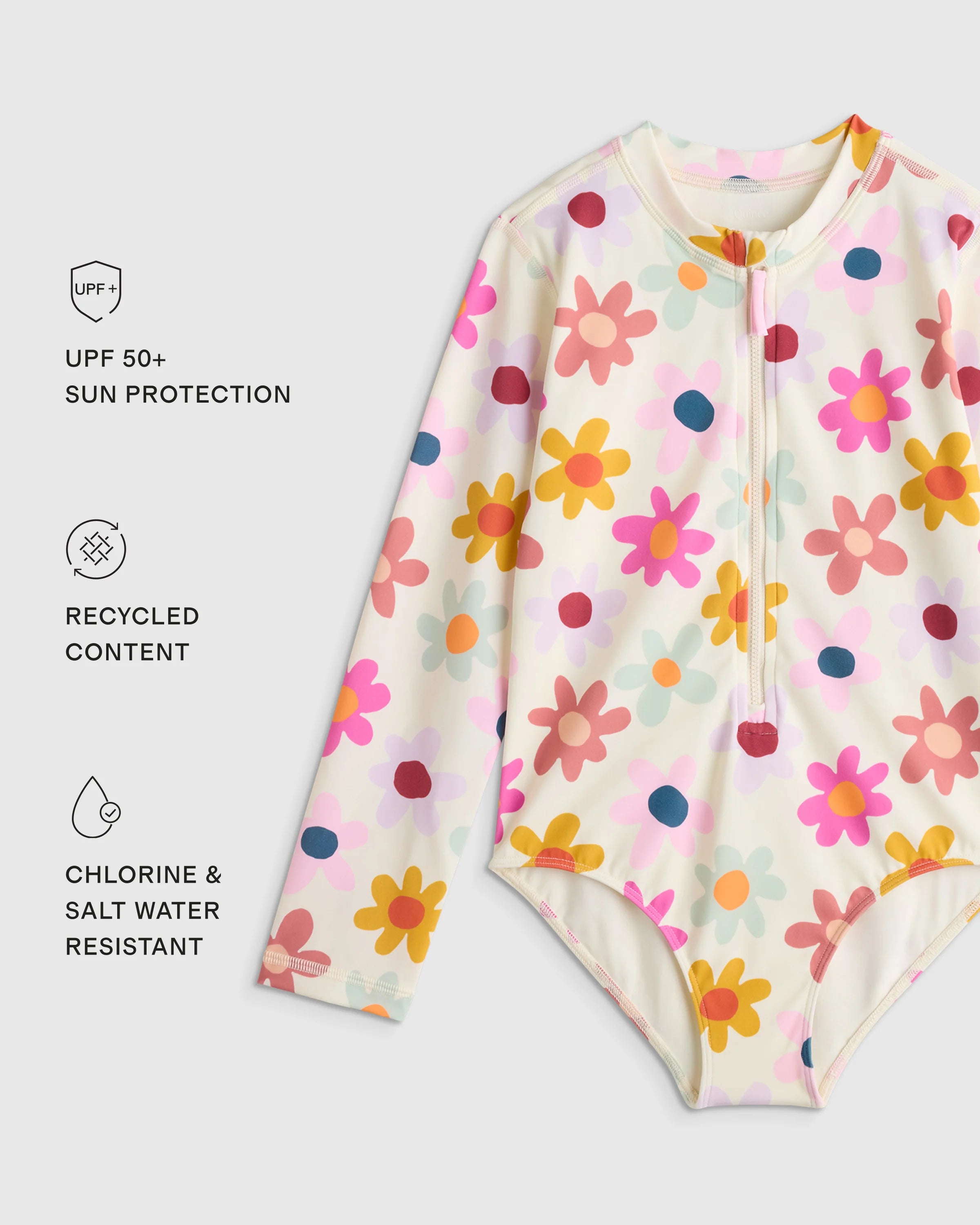 Long Sleeve Zip-Up Swimsuit - 2T / Happy Floral Secondary image