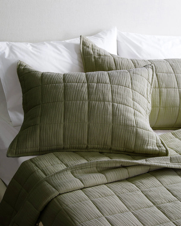 Organic Cotton Gauze Box Quilt Set - Twin / Mineral