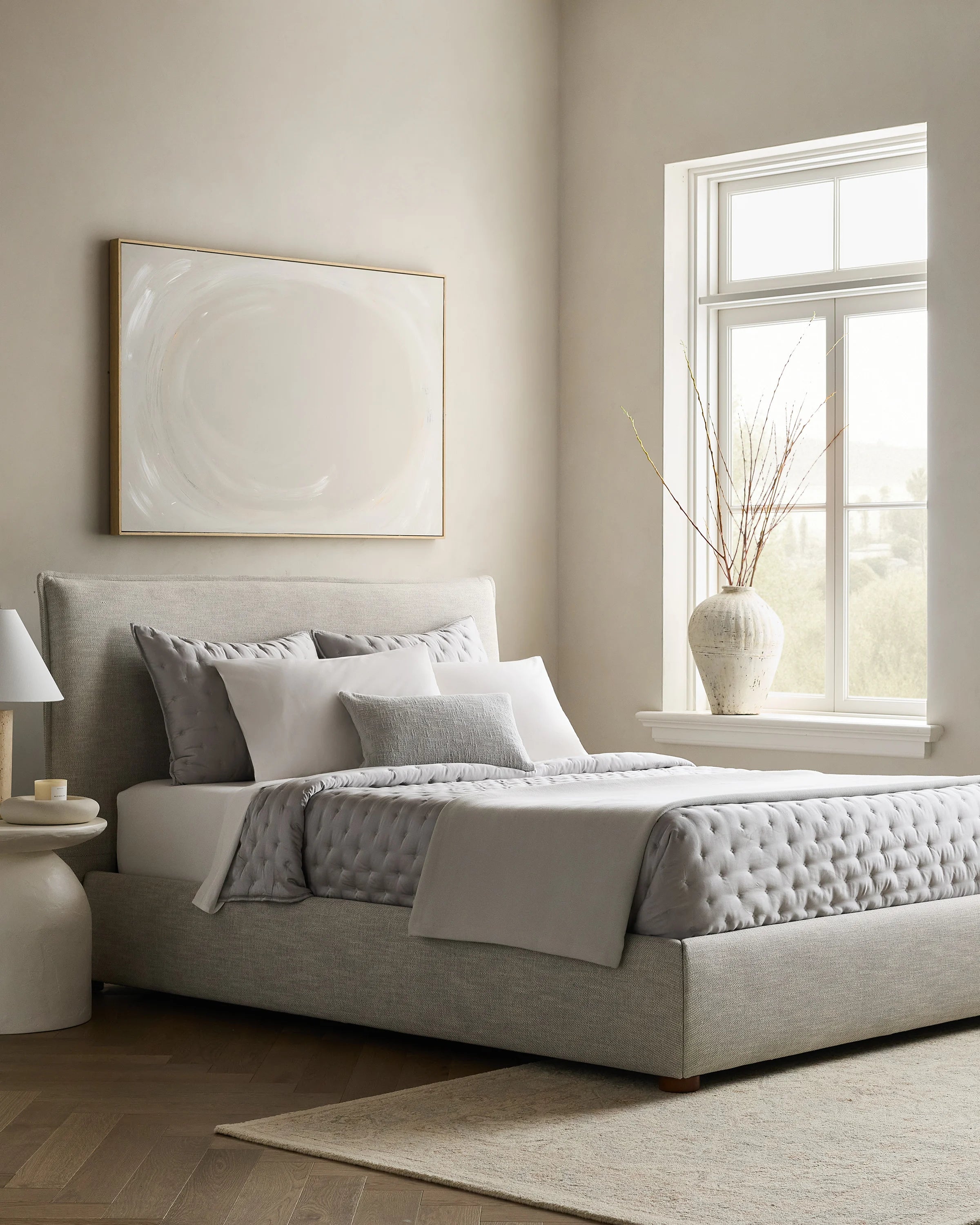 Tailored Edge Bed in Performance Linen - Queen / Light Grey Secondary image