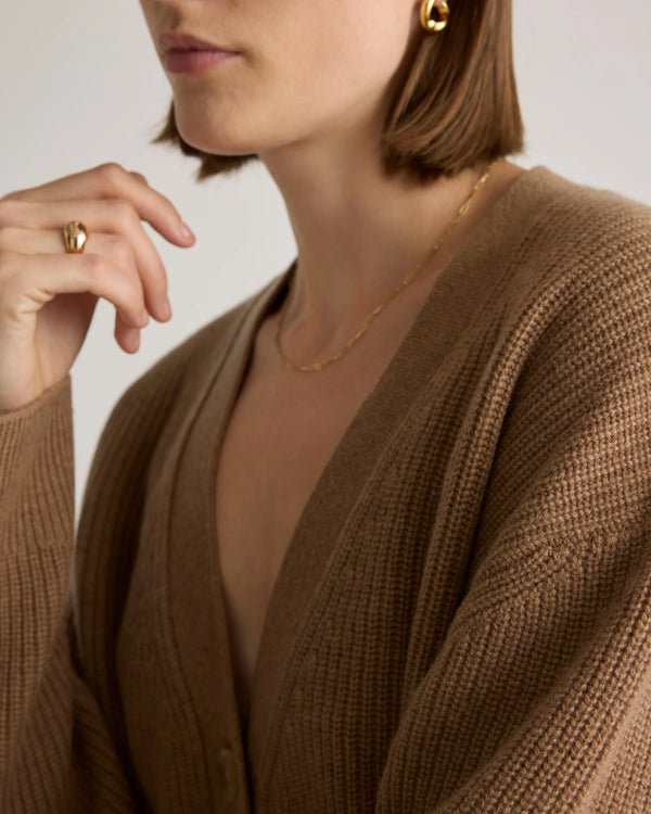 Mongolian Cashmere Oversized Boyfriend Cardigan Sweater - XS / Brown