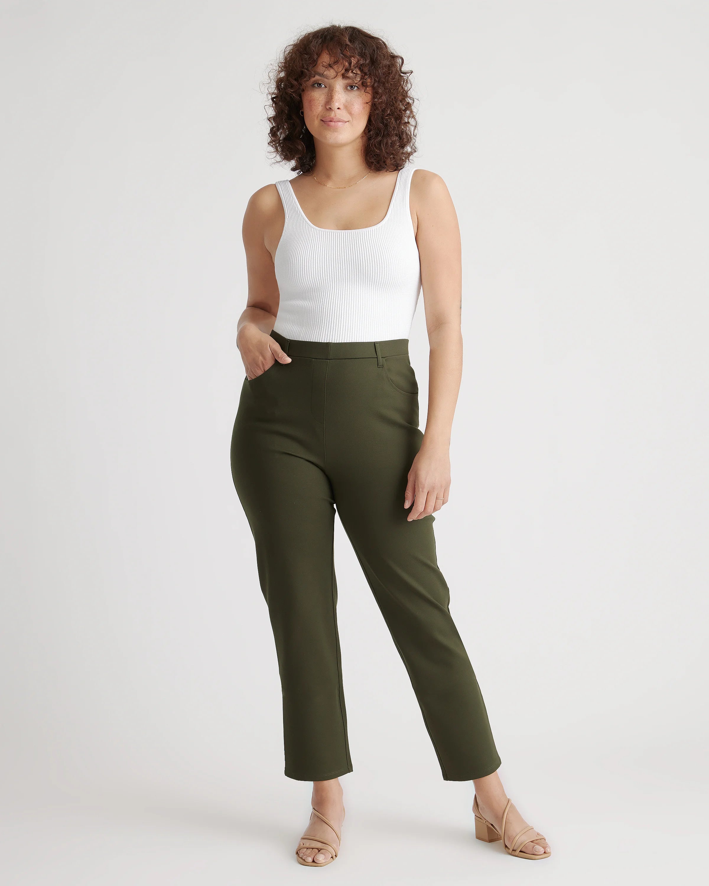 Ultra-Stretch Ponte Straight Leg 4-Pocket Pants - XS / Olive Secondary image