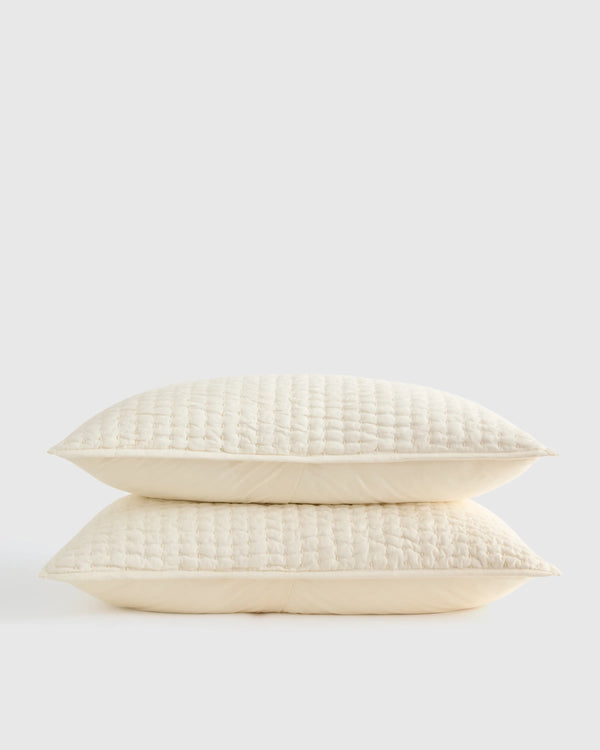 European Linen Cotton Stitch Sham Set - Standard / Stone