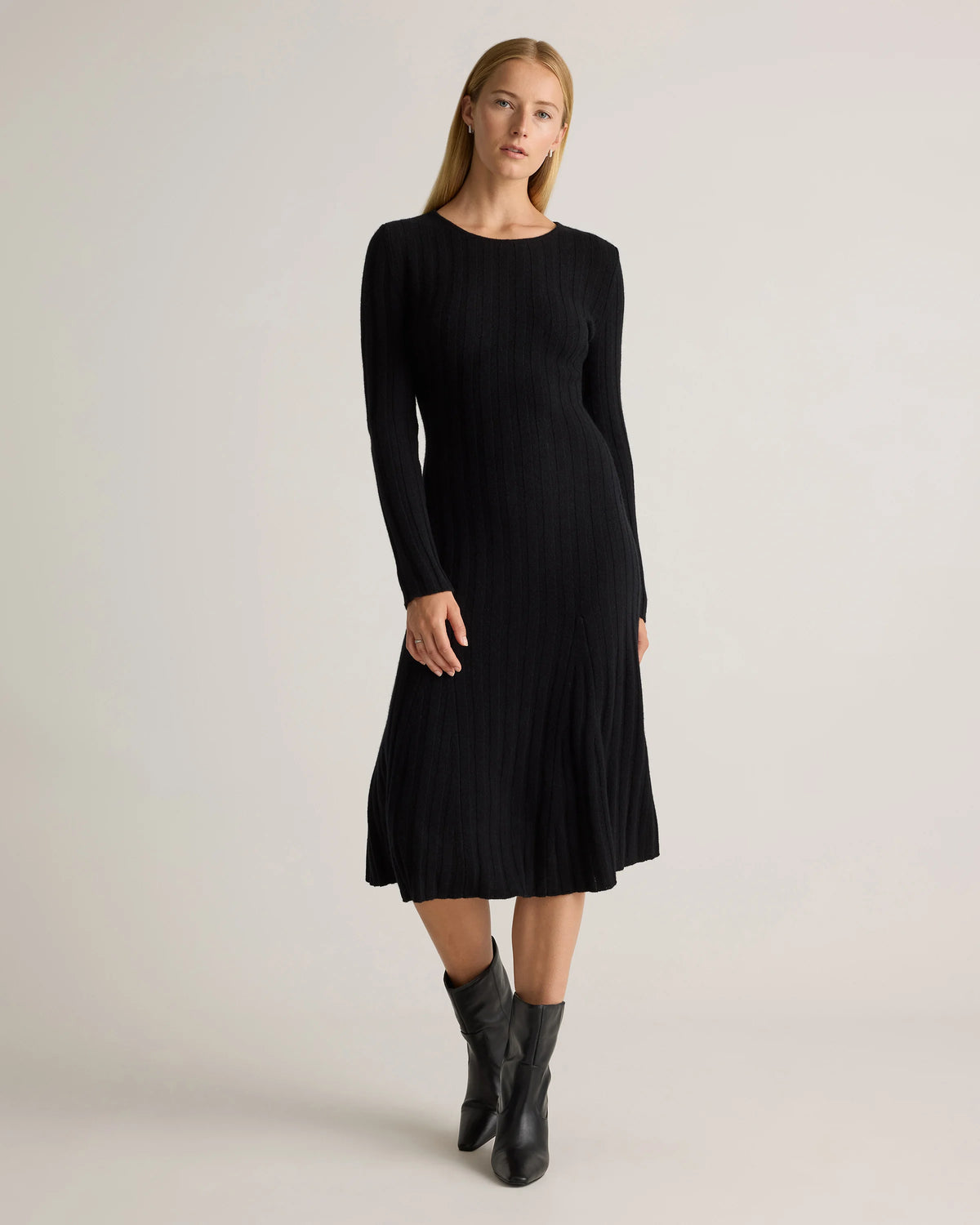 Mongolian Cashmere Wide-Rib Midi Dress - XS / Black Main image