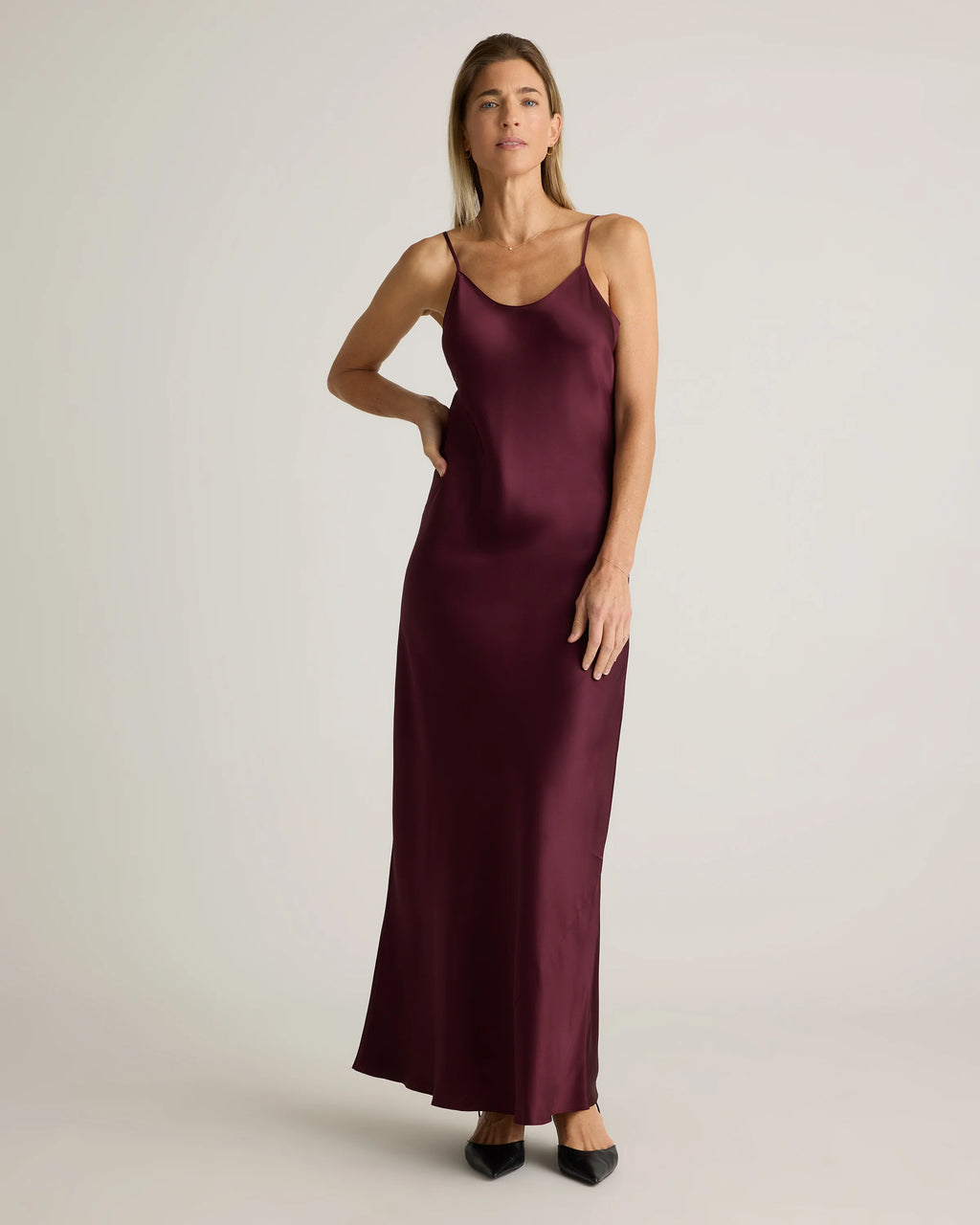 100% Washable Silk Maxi Slip Dress - XS / Cordovan Red Hibiscus