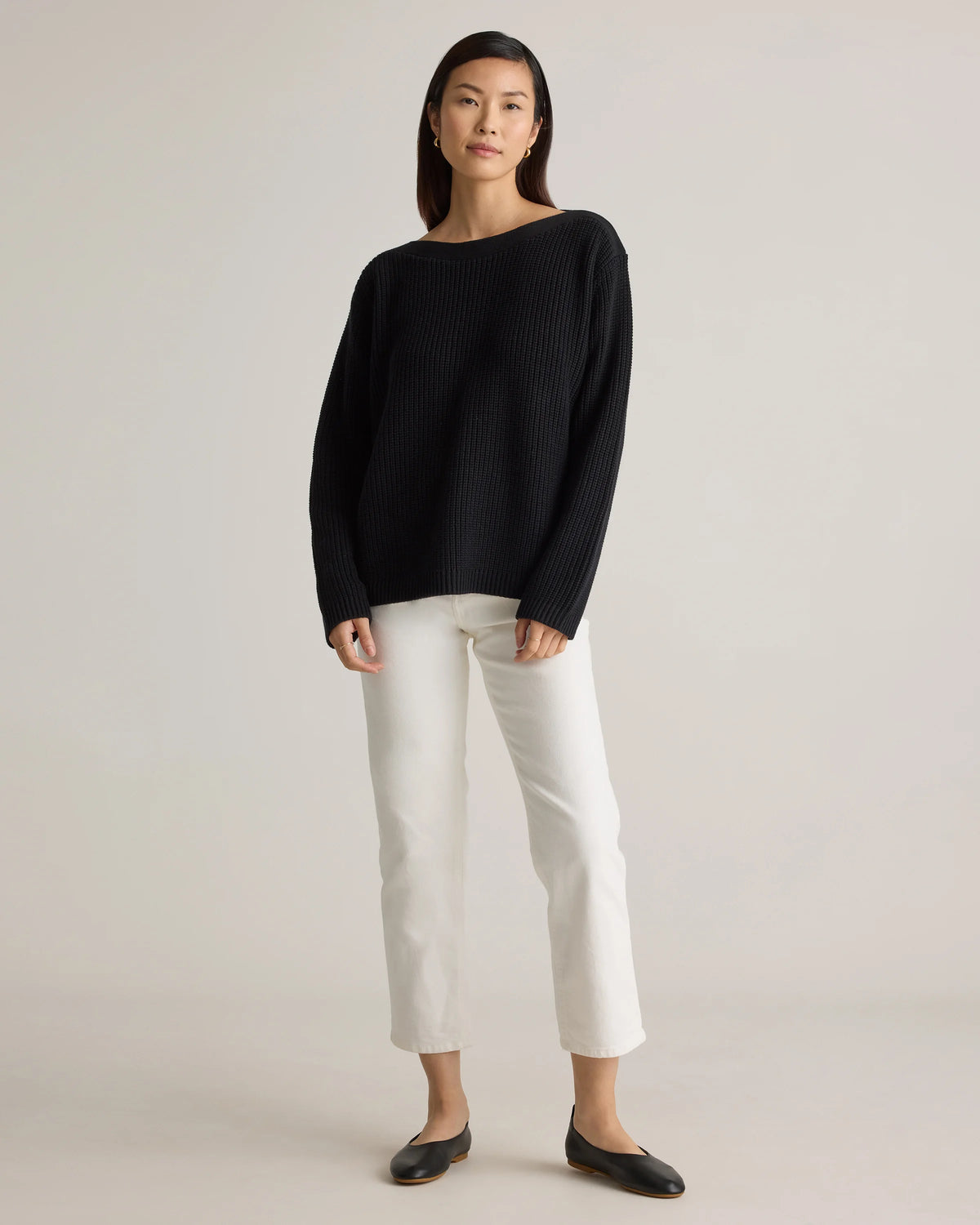 100% Organic Cotton Fisherman Boatneck Sweater - XS / Navy