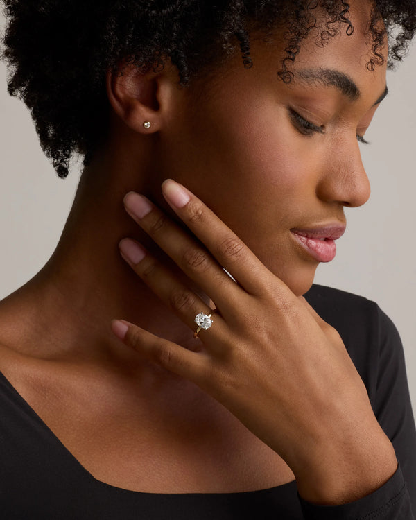 Lab Grown Diamond Oval Petite Hidden Halo Engagement Ring - 2ct - 4 / Yellow Gold