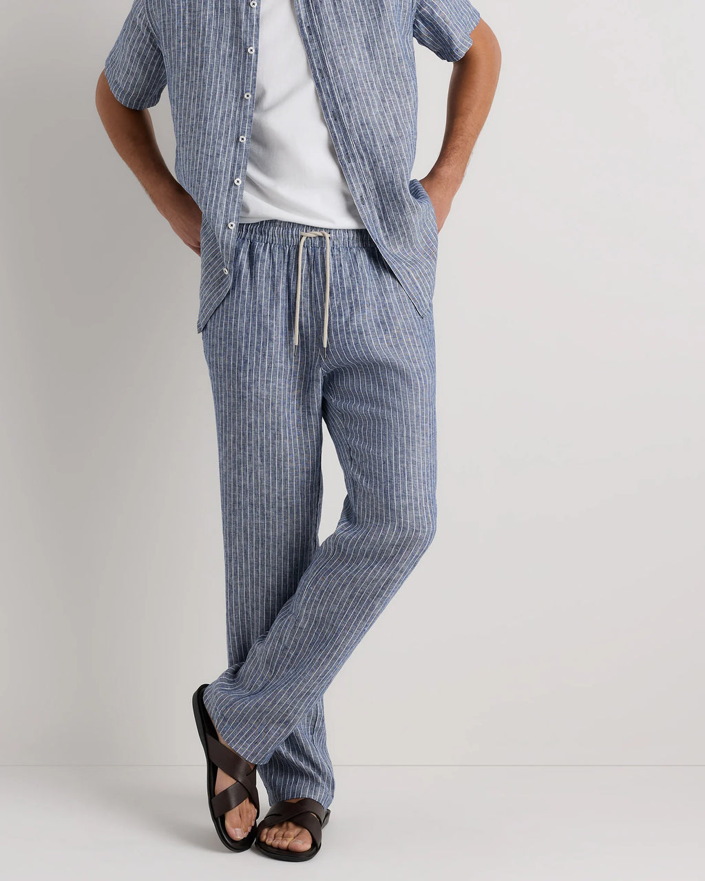 100% European Linen Drawstring Beach Pants - XS / Taupe Brown Chambray